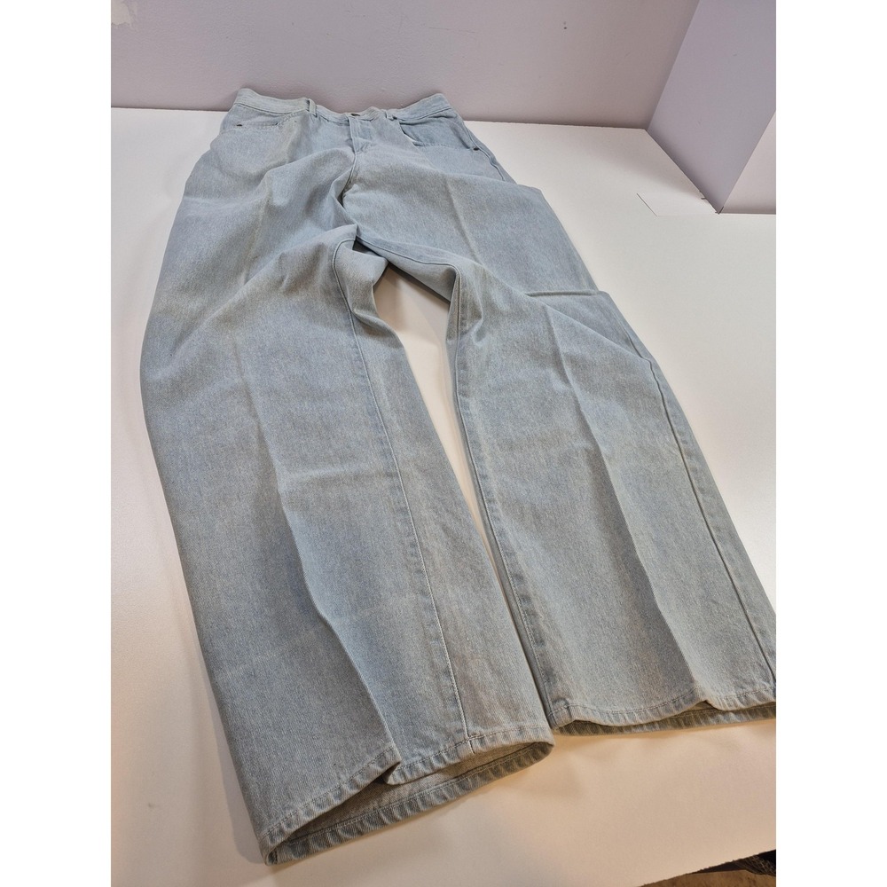 VTG Boxx Jeans Mens 33x35 Light Wash Blue Wide Leg Straight Denim Pants FLAW